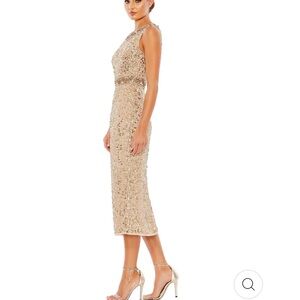Mac Duggal Sequin Embellished Sleeveless Cocktail Midi Dress Gold 10739 Size 12